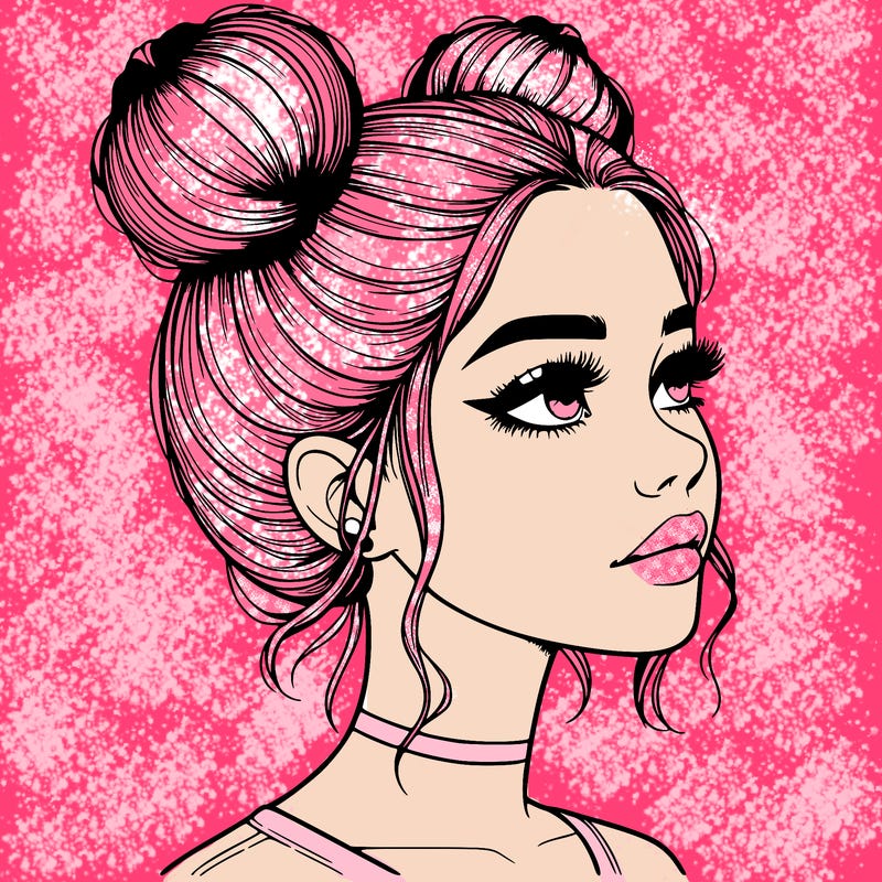 realistic girl with buns on the top of her head