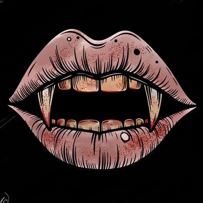lips with vampire teeth