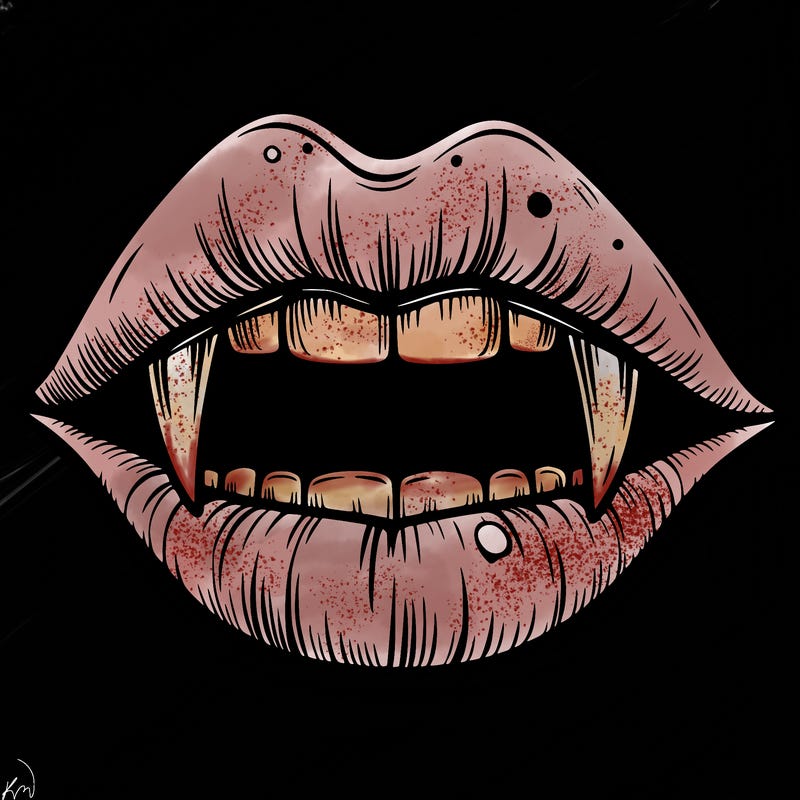 lips with vampire teeth