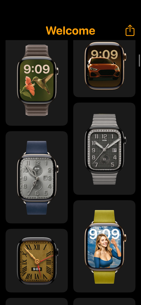 自然、車、ラグジュアリー、ライフスタイルテーマなど、多様なApple Watchフェイスデザインのコレクション。