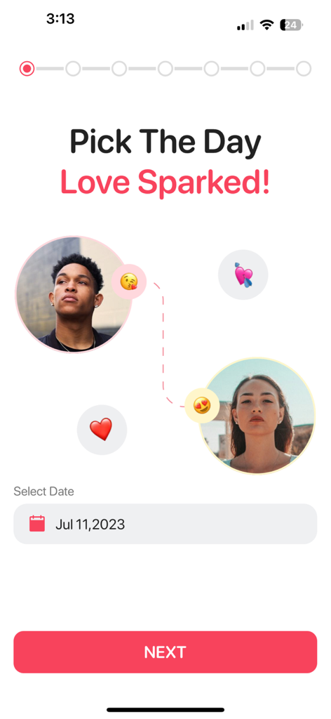 My Love - Dating Tracker - Setup screen for picking the relationship start date in the My Love app