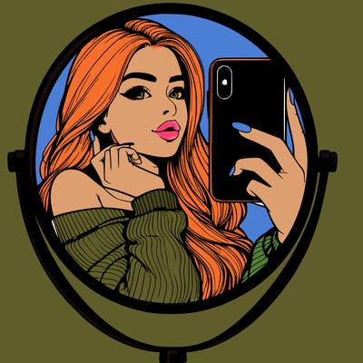 realistic girl taking mirror selfie beautiful