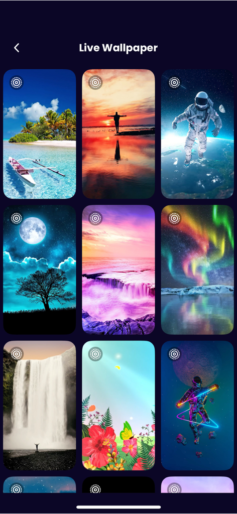 Live Wallpaper 4K - HD Theme - Grid of diverse 4K live wallpapers featuring nature space and artistic themes