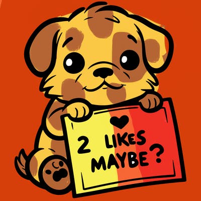 a puppy holding a sign that says 2 likes maybe?