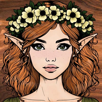 realistic female elf with flower crown