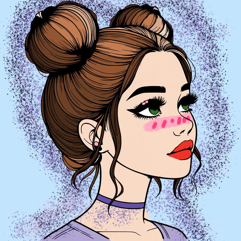 realistic girl with buns on the top of her head