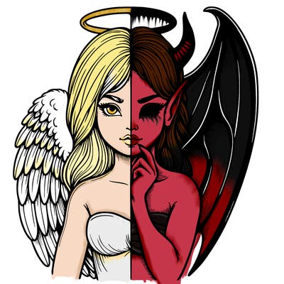 realistic angel half demon