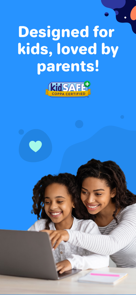 Splash Books: Kids Reading App - Mother and child smiling while using the Splash Books kids reading app with a kidSAFE COPPA certified badge.