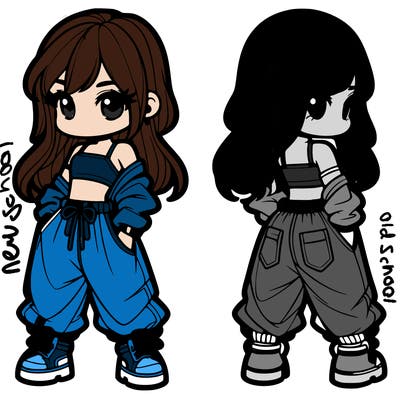 girl in crop top and baggy pants