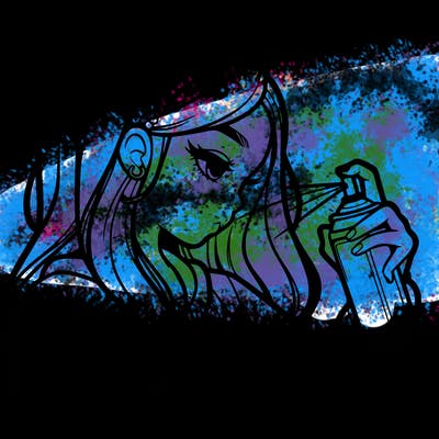 a realistic girl spray painting