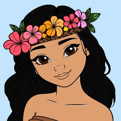 a realistic hawaiian girl with a head band of flowers on her head