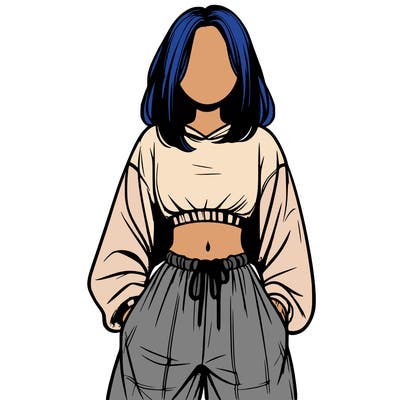 realistic girl faceless with baggy pants and a crop top