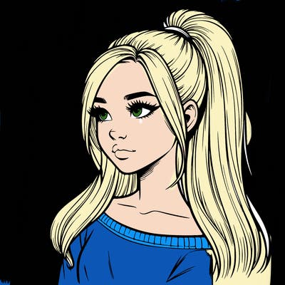 realistic girl with a high ponytail