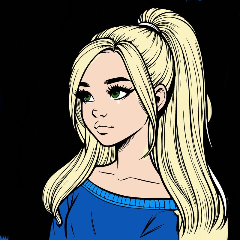 realistic girl with a high ponytail