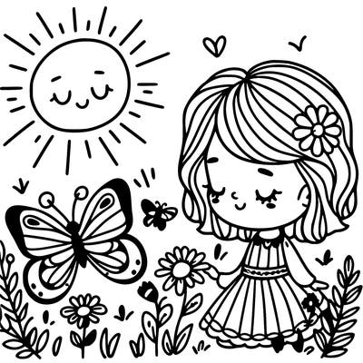 butterfly and a girl with the sun