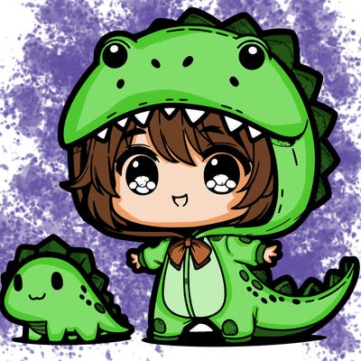 chibi girl in dinosaur costume