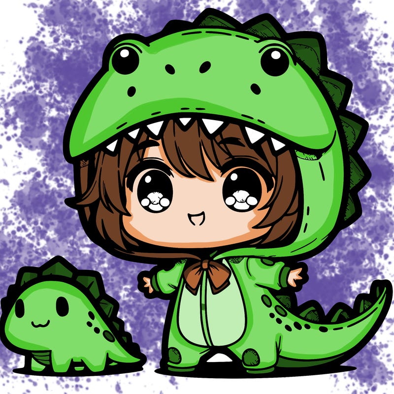 chibi girl in dinosaur costume