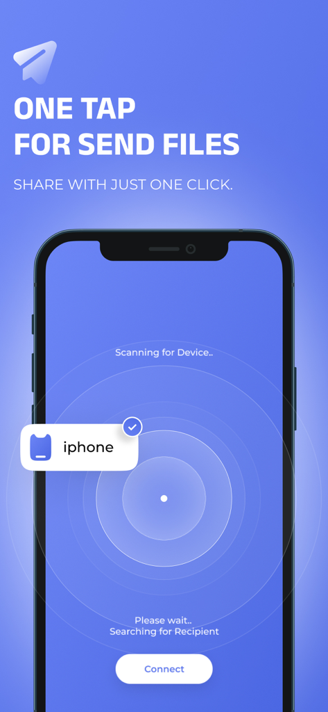 Nearby Share - File Sharing - Nearby Share app interface showing scanning for nearby devices to send files with one tap