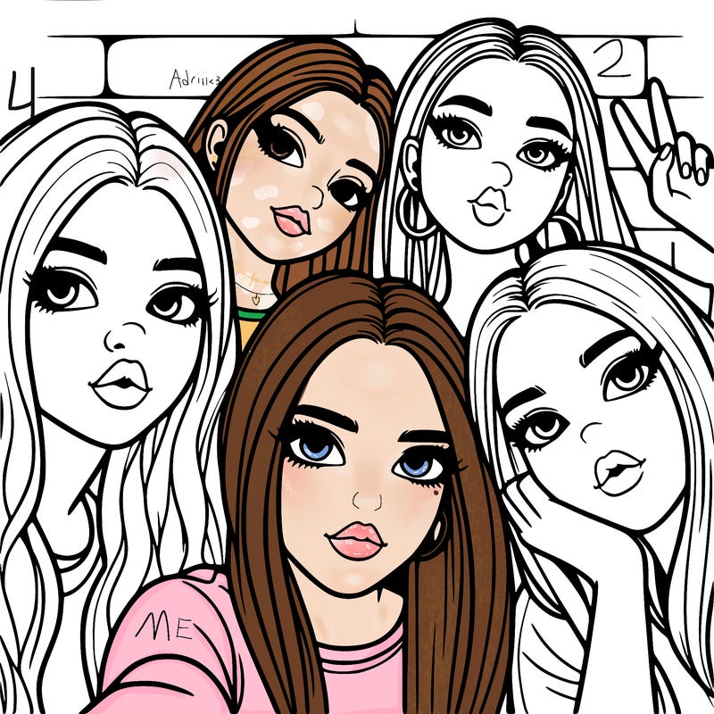 group of teen girls friends y2k up close in a selfie