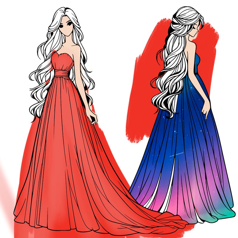 realistic woman with long flowing dress