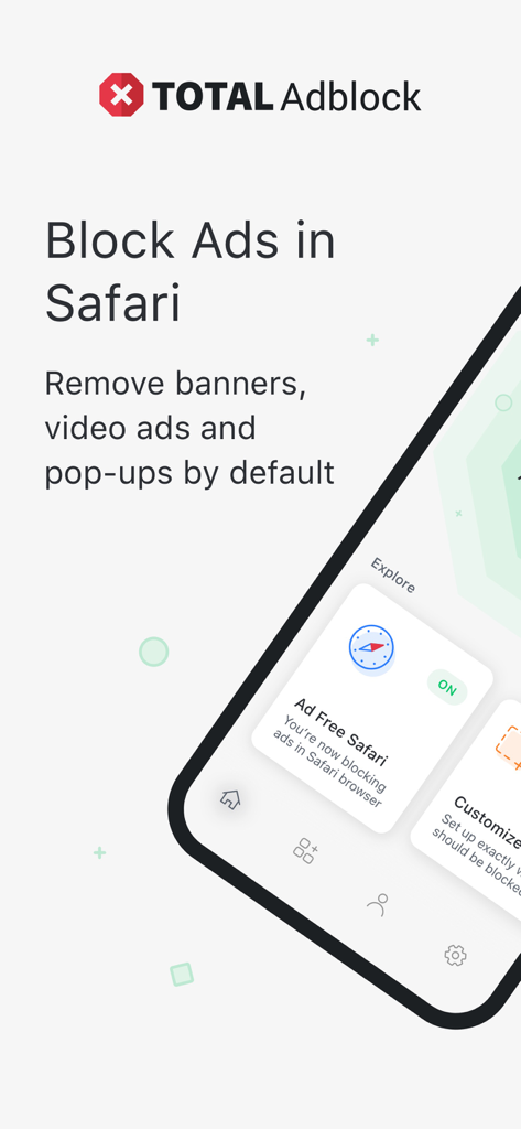 Interface de l'application Total Adblock mettant en évidence la fonction de blocage des publicités de Safari