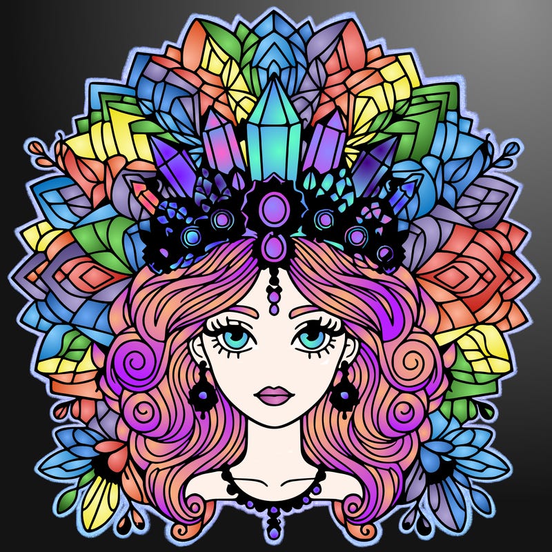 complex woman mandala flower and crystal crown