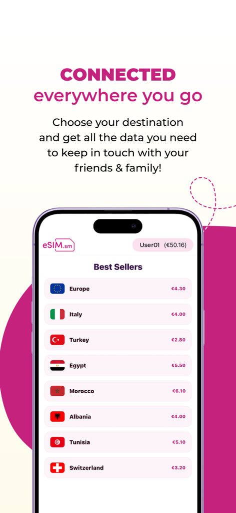 Liste des forfaits de données eSIM pour voyages internationaux dans l'application eSIM.sm