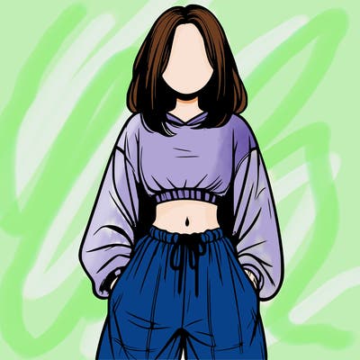 realistic girl faceless with baggy pants and a crop top