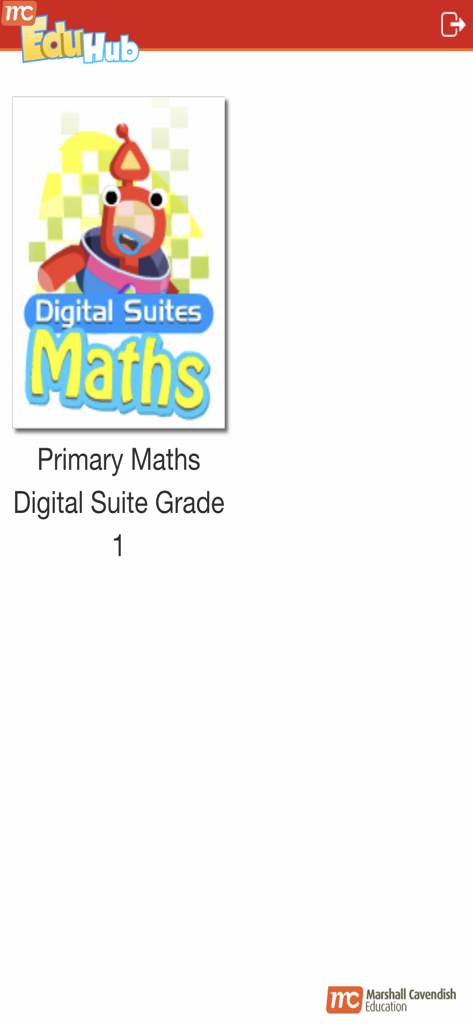 MCEduHub - MCEduHub app showing Primary Maths Digital Suite for Grade 1