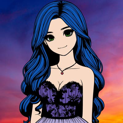 realistic girl with long hair and pretty prom dress