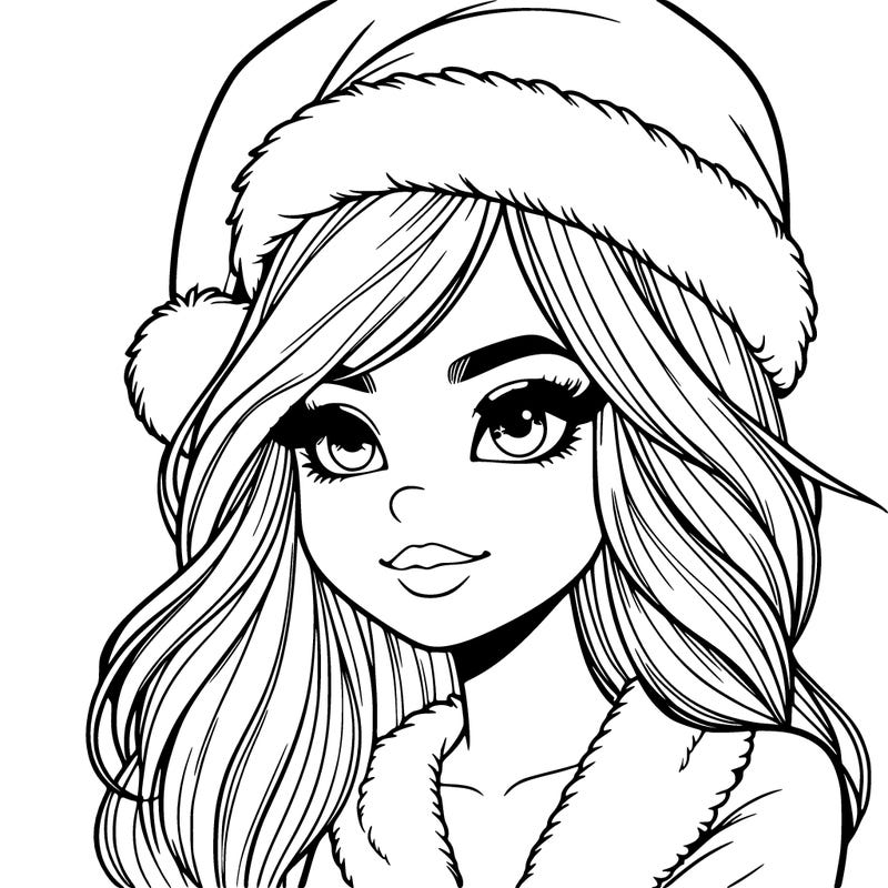 realistic girl in santa hat