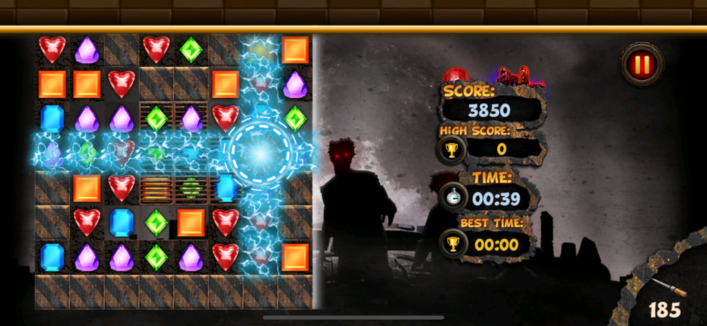 Jewel World PRO Skull Edition - Jugabilidad de rompecabezas Match-3 Jewel World PRO Edición Calavera con efectos especiales eléctricos