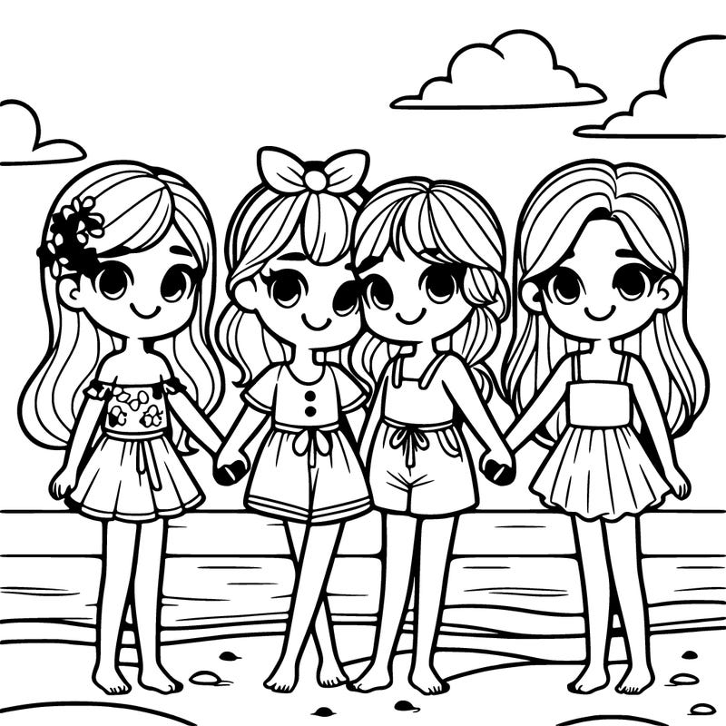 girls all holding hands on the beach