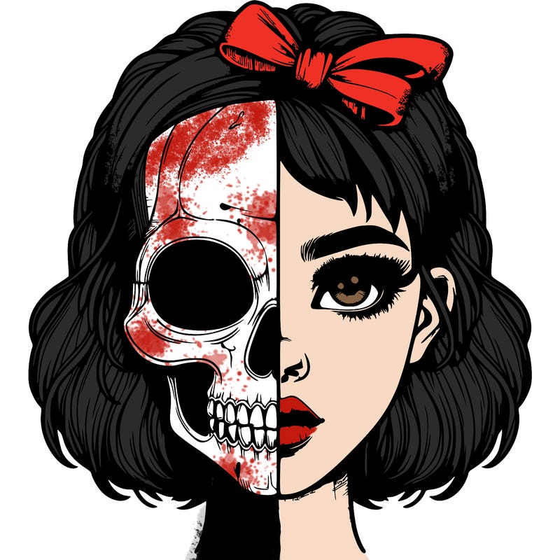 realistic girl with half skull mask
