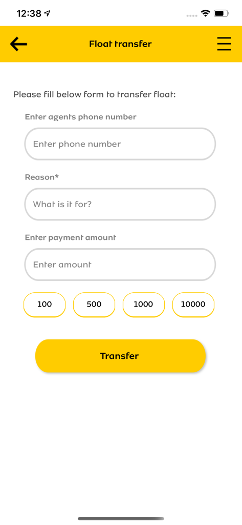 MoMo Agent float transfer screen