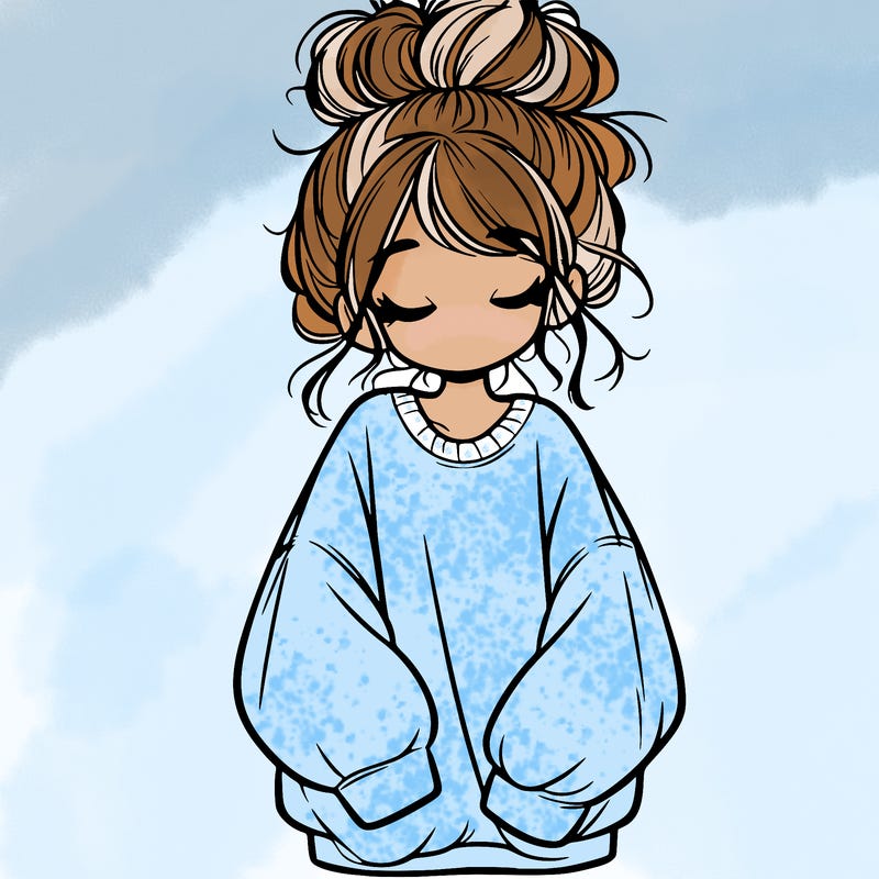 girl with baggy sweatshirt and messy bun