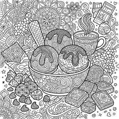 Dive into a world of delicious detail with this Chocolate Zentangle coloring page, perfect for anyone who loves intricate designs and sweet treats. Explore an array of chocolate forms, each adorned with mesmerizing patterns, offering a unique and engaging coloring experience.