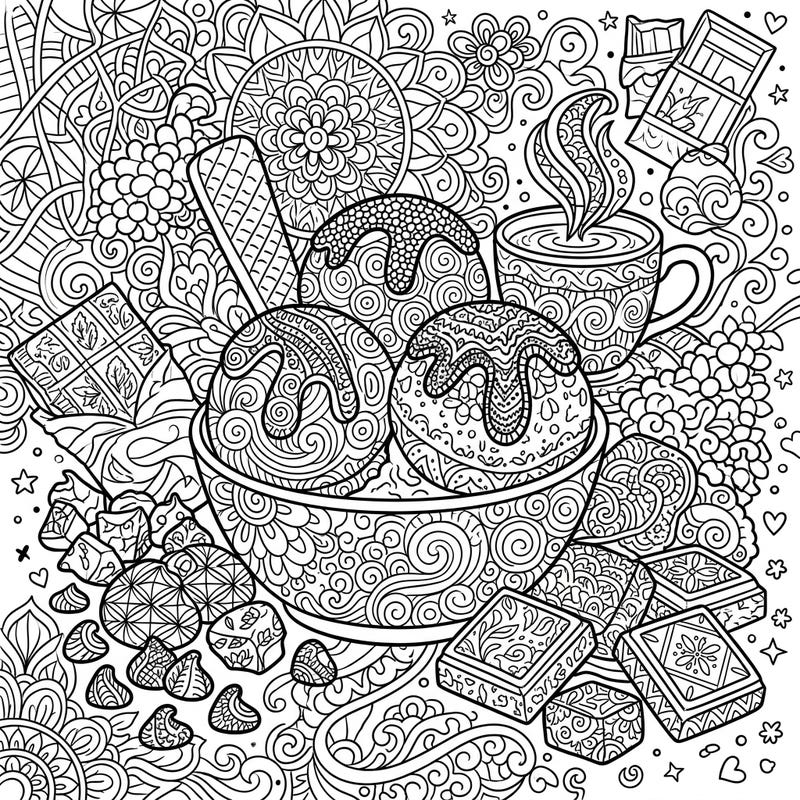 Dive into a world of delicious detail with this Chocolate Zentangle coloring page, perfect for anyone who loves intricate designs and sweet treats. Explore an array of chocolate forms, each adorned with mesmerizing patterns, offering a unique and engaging coloring experience.