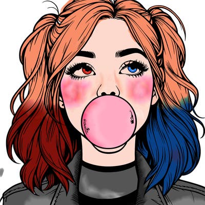 realististic girl blowing bubble -gum