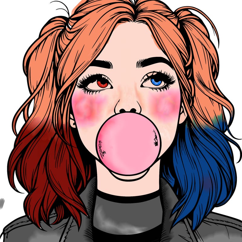 realististic girl blowing bubble -gum