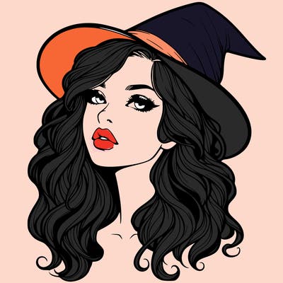 realistic witch girl with wavy hair and lips
