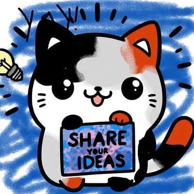 a cute cat saying share your ideas