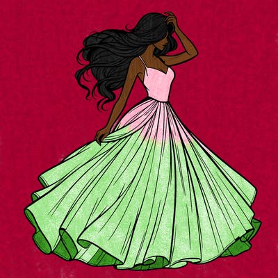 realistic woman with dress flowing in the wind