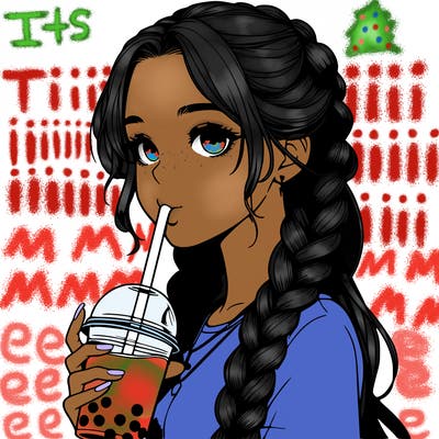 realistic girl with braided hair drinking boba
