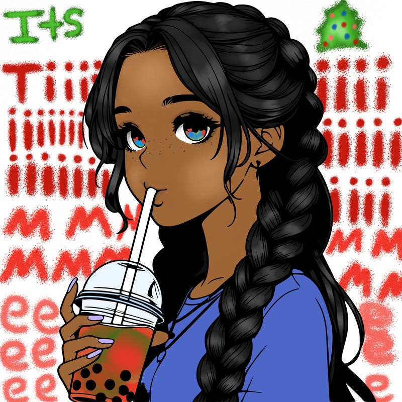 realistic girl with braided hair drinking boba