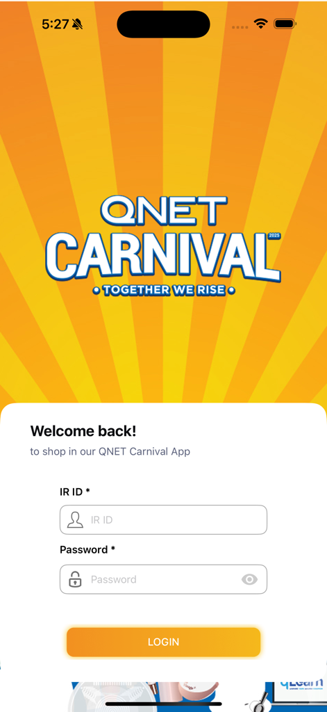 QNET Carnival - QNET Carnival App Login-Seite für unabhängige Vertreter