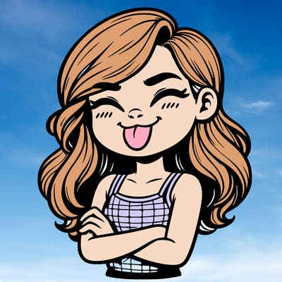 realistic girl crossing her arms and wearing a tank top with her tongue held out she has long hair