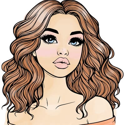 realistic girl with wavy hair and lips