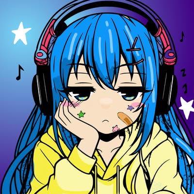 tired anime girl with head phones