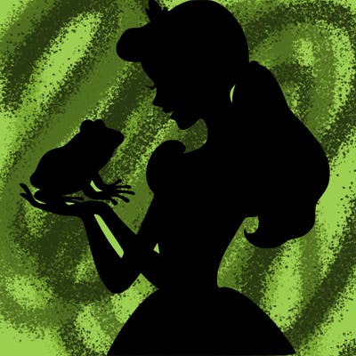 a shadow of a princess holding a frog realistic